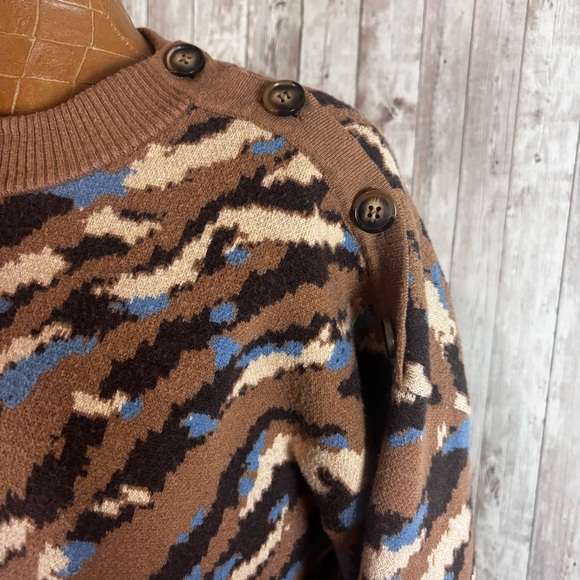 Cider Camouflage Striped Button Knit Sweater - Picture 2 of 4